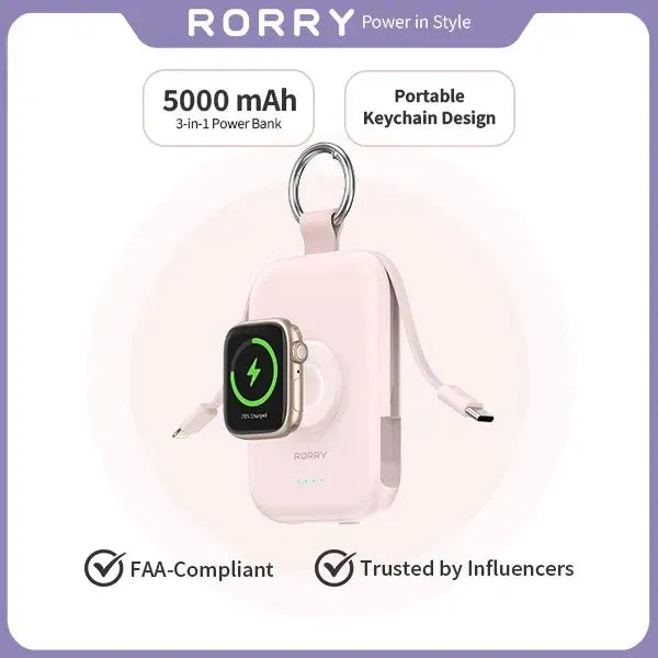 🔥5000mAh Portable Charger Power Bank with Built-in Cables Travel Keychain Battery Pack