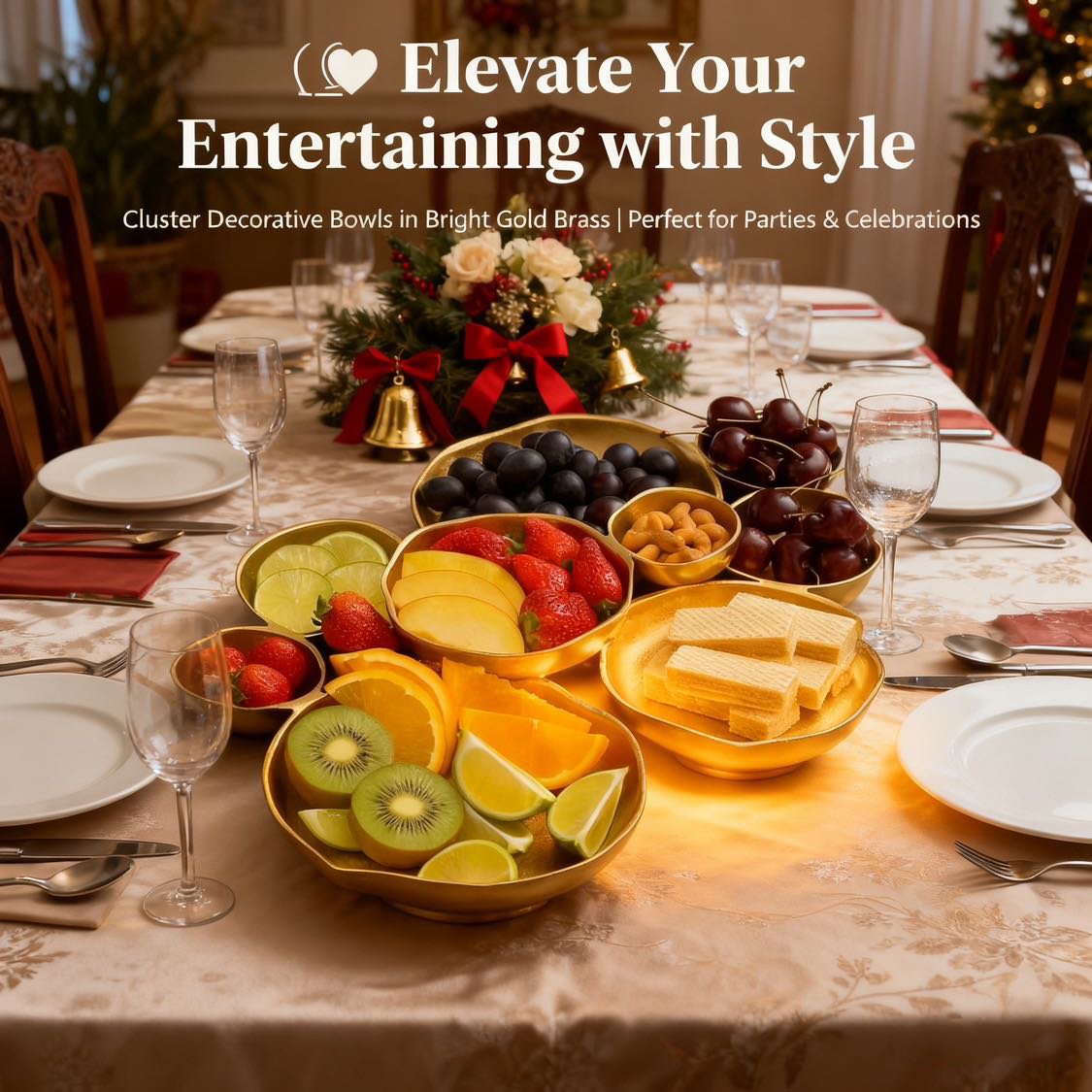 🔥 Limited-Time Sale🔥🍽️ Cluster Accent Bowls – Shiny Gold Snack & Appetizer Serving Dish