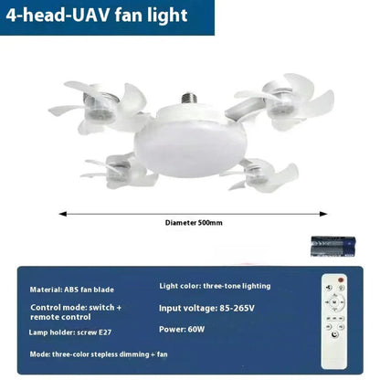 Drone Fan Integrated Light with E27 Screw Creative 3/4/5 Head Remote-Controlled