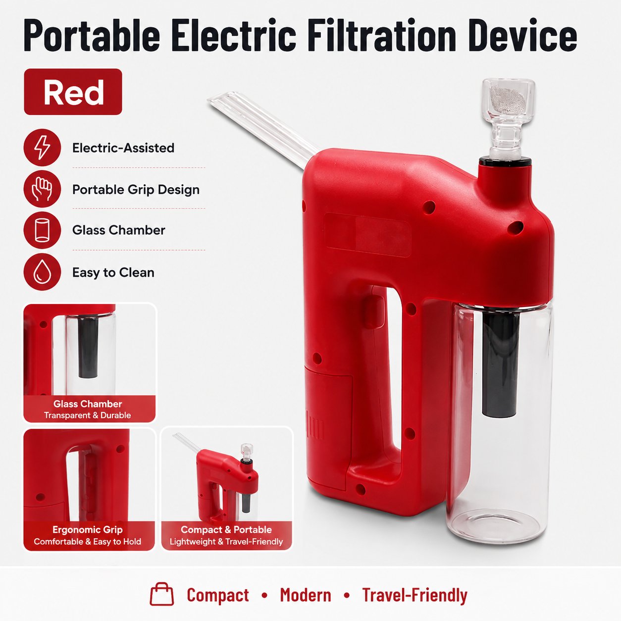 ⚡  Portable Handheld Electric Filtration Device | Compact Glass Chamber Design with Electric-Assisted Operation & 6 Color Options ✨