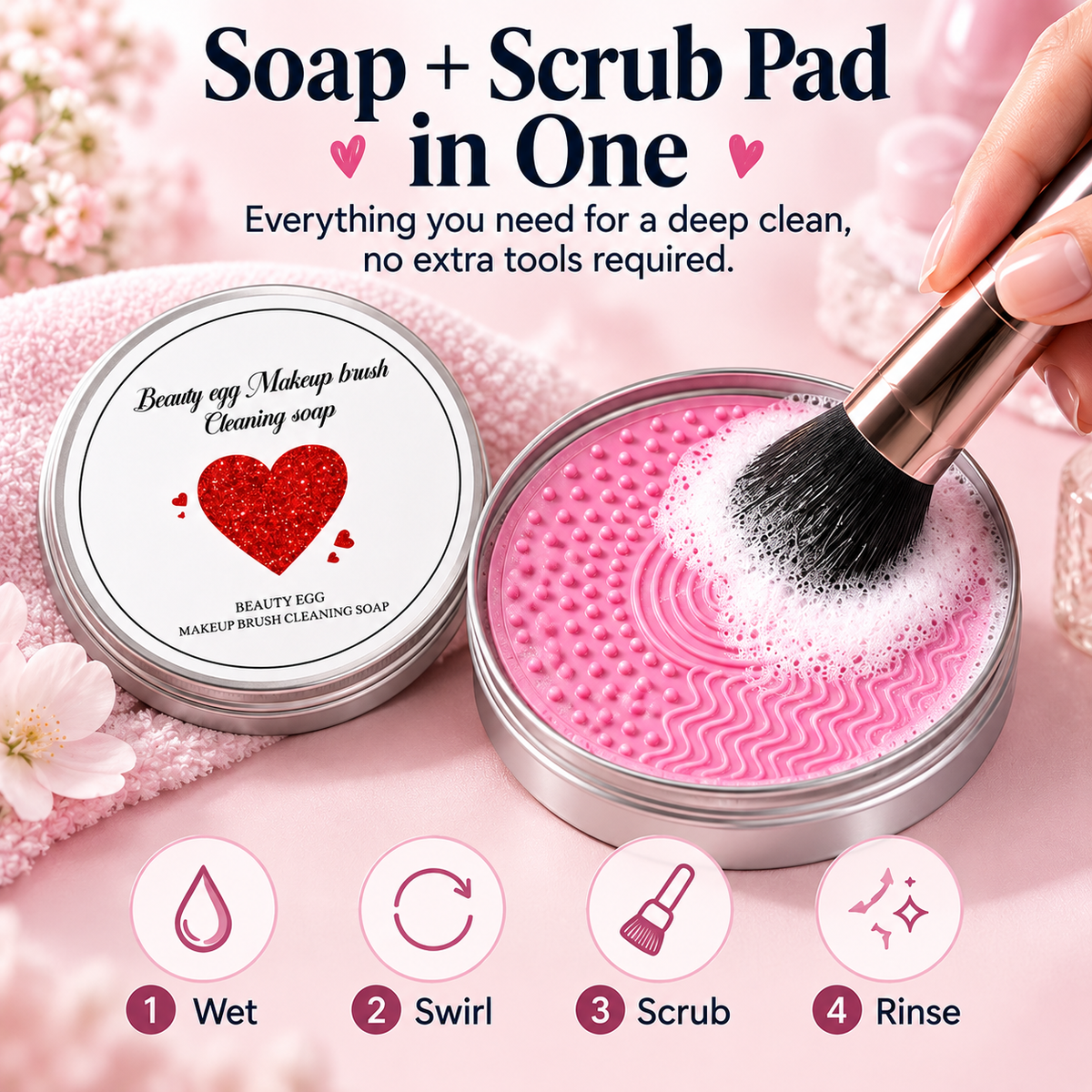 🫧 Makeup Brush Cleaning Soap with Silicone Scrub Pad | 100g ✨