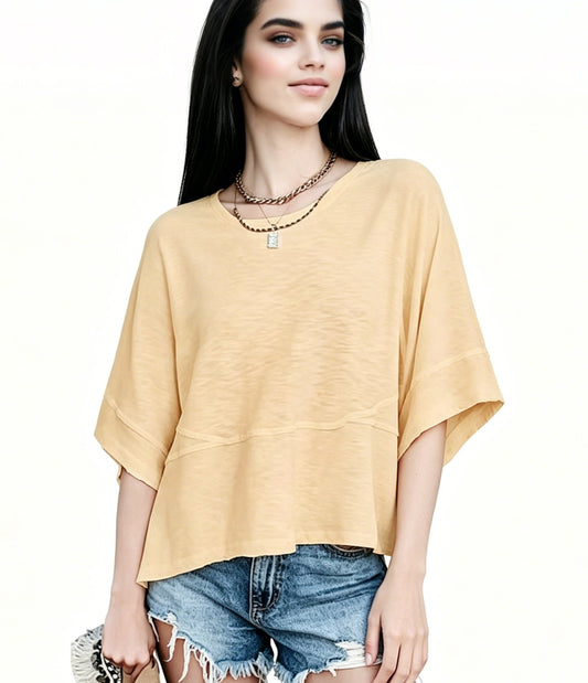 Women's Summer Casual Crewneck Batwing Half Sleeve T-Shirts Solid Color Loose Fit Cute Basic Flowy Tops Tees Blouses