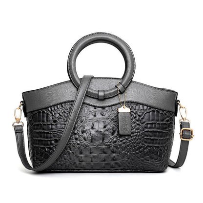 Women Croc Embossed Ring Handle Handbag