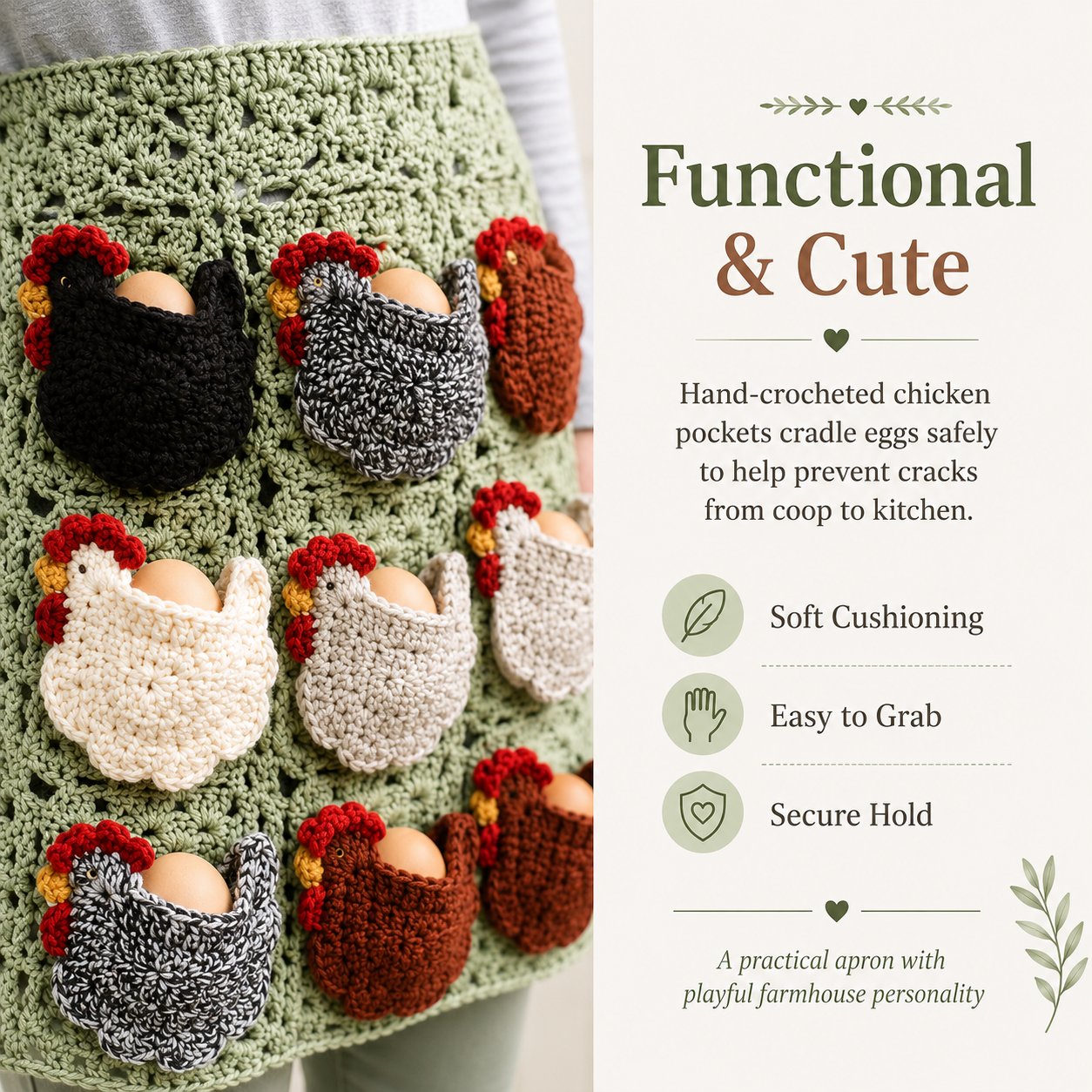 🐔Handmade Crochet Chicken Egg Collecting Apron🥚