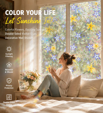 💐Colorful flowers, dazzling sunlight, double-sided visible glass decorative wall stickers