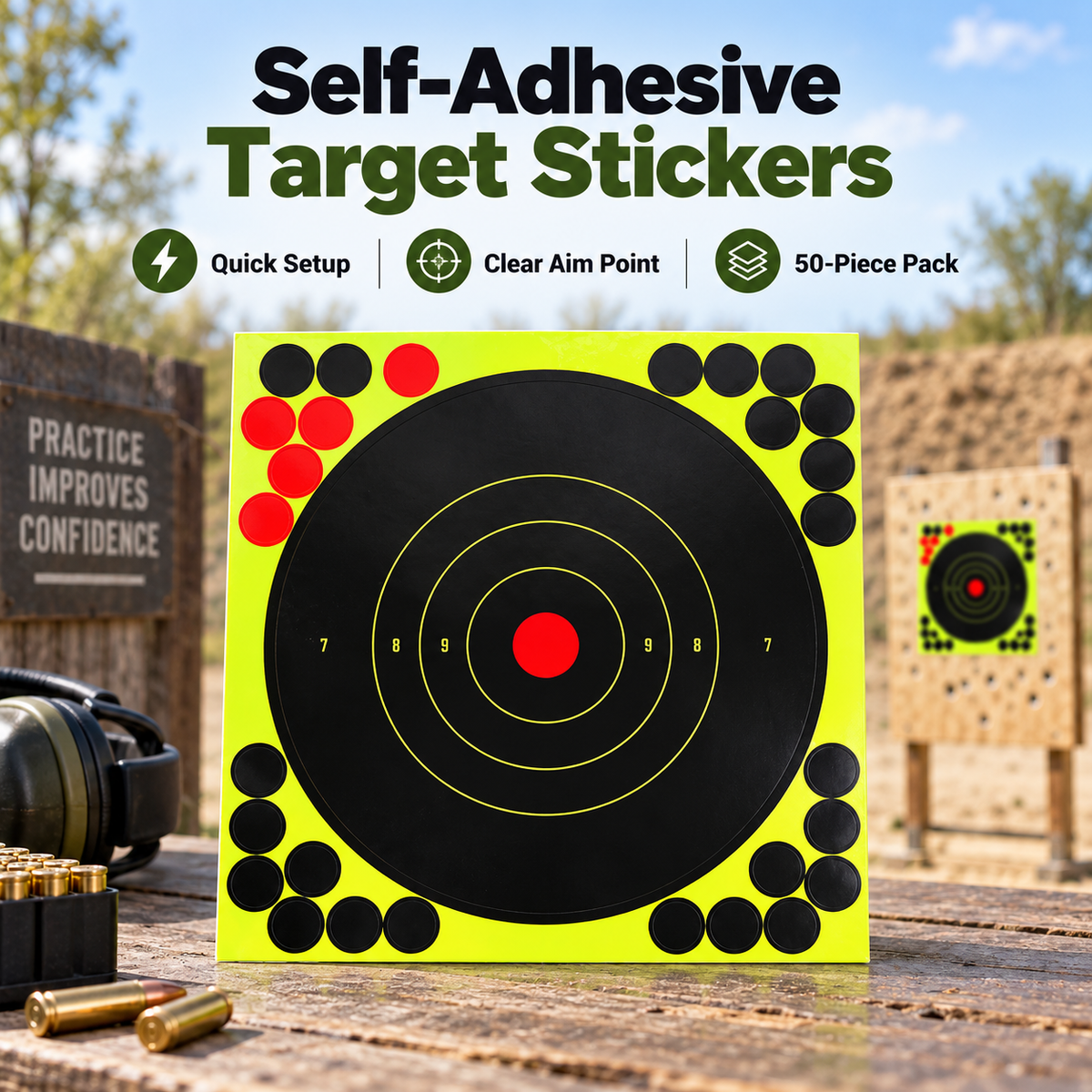 🎯 8' Peel-and-Stick Shooting Targets – 50-Pack Bullseye Stickers