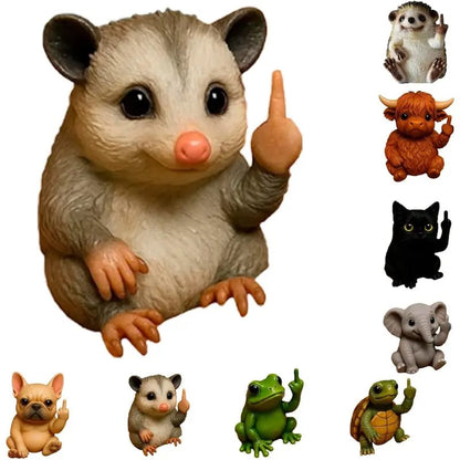 Funny Middle Finger Animal Statue 🖕 – Mini Resin Desk Decor, Cute Animal Figurine for Office, Car, Shelf & Home, Humorous Gag Gift 🎁