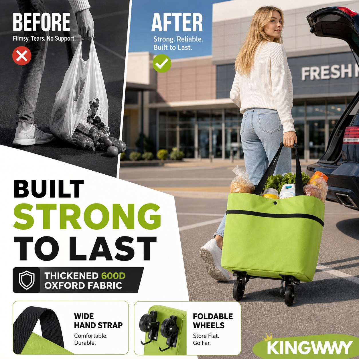 🔥LAST DAY 50% OFF-2-in-1 Foldable Shopping Cart