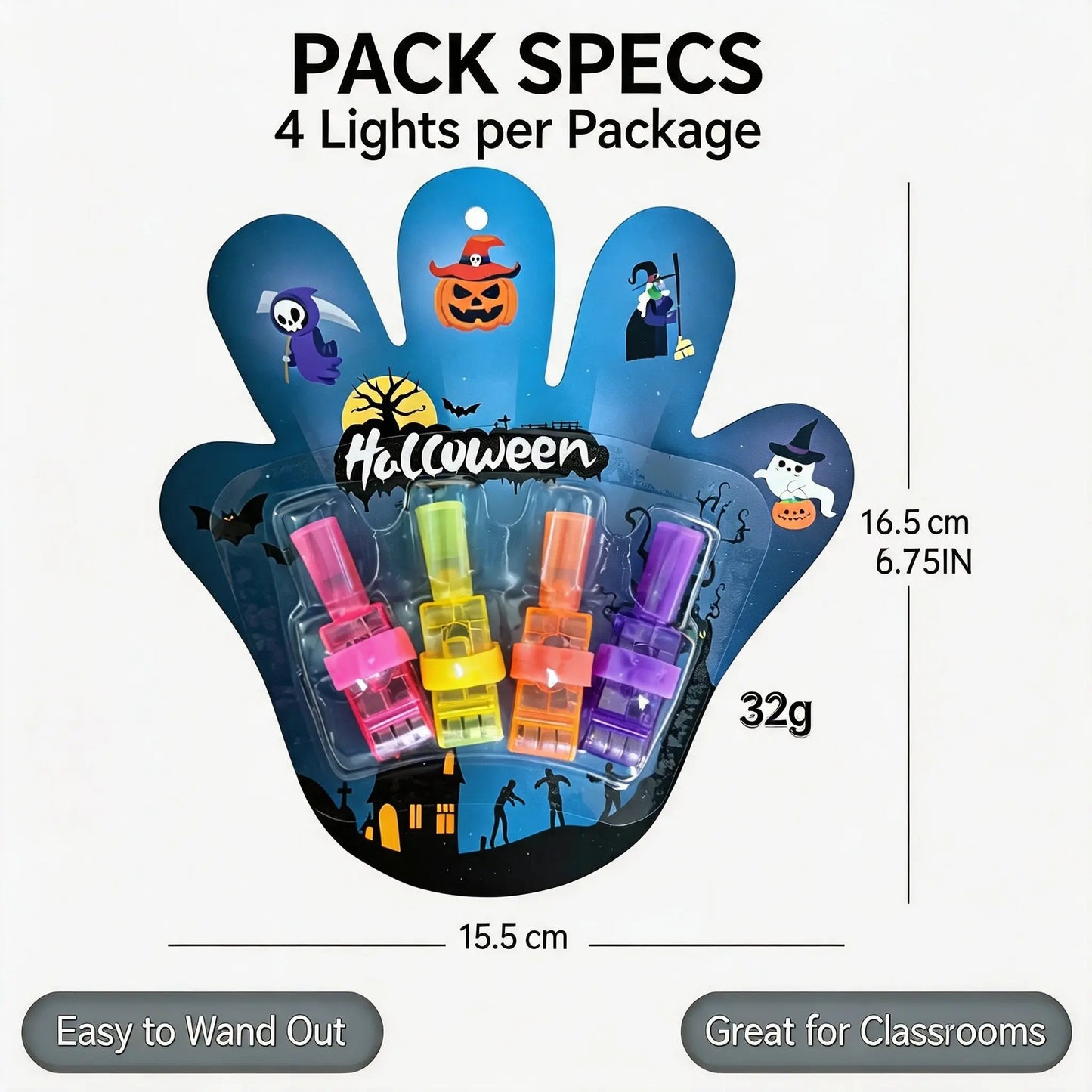 Halloween LED Projection Finger Lights 8pcs/16pcs/24pcs , Multi-Color Light Up Finger Projectors with Pumpkin, Ghost, Witch, Bat Cartoon Patterns, Halloween Trick or Treat Goodie Bag Fillers