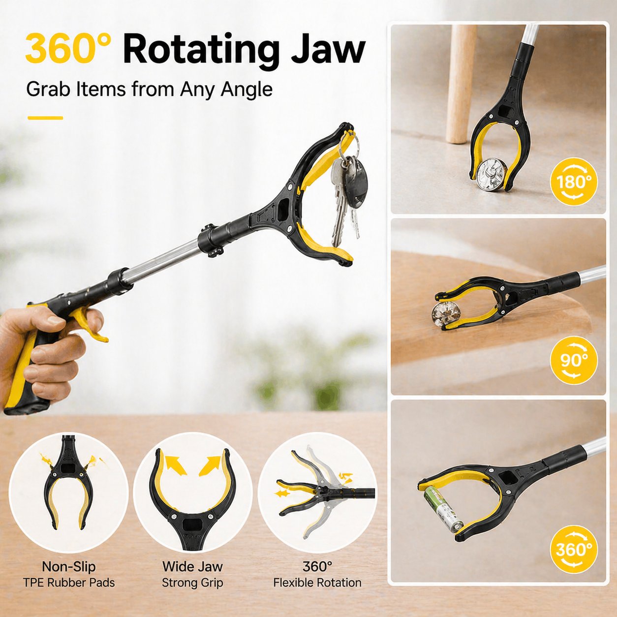 📚 Sale 49% OFF 43" Extra Long Grabber Reacher Tool – Heavy Duty with 360° Rotating Jaw & Magnets