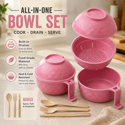 🍜 All-in-One Microwave Noodle Bowl Set | Cook, Drain & Enjoy in Minutes