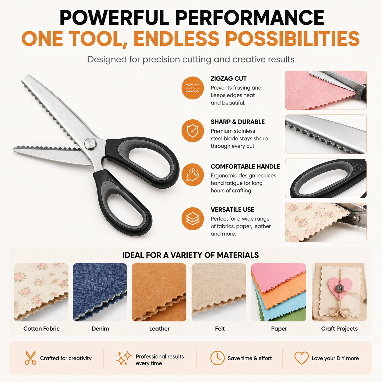 ✂️ Professional Pinking Shears – Stainless Steel Zigzag Fabric Cutting Scissors