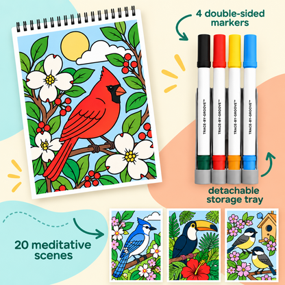 🥳2026 HOT SALE🥳💞50K+ SOLD! 🥚 🌿Trace-By-Groove Guided Flow Art Coloring Pad with Double-Sided Markers 🎨