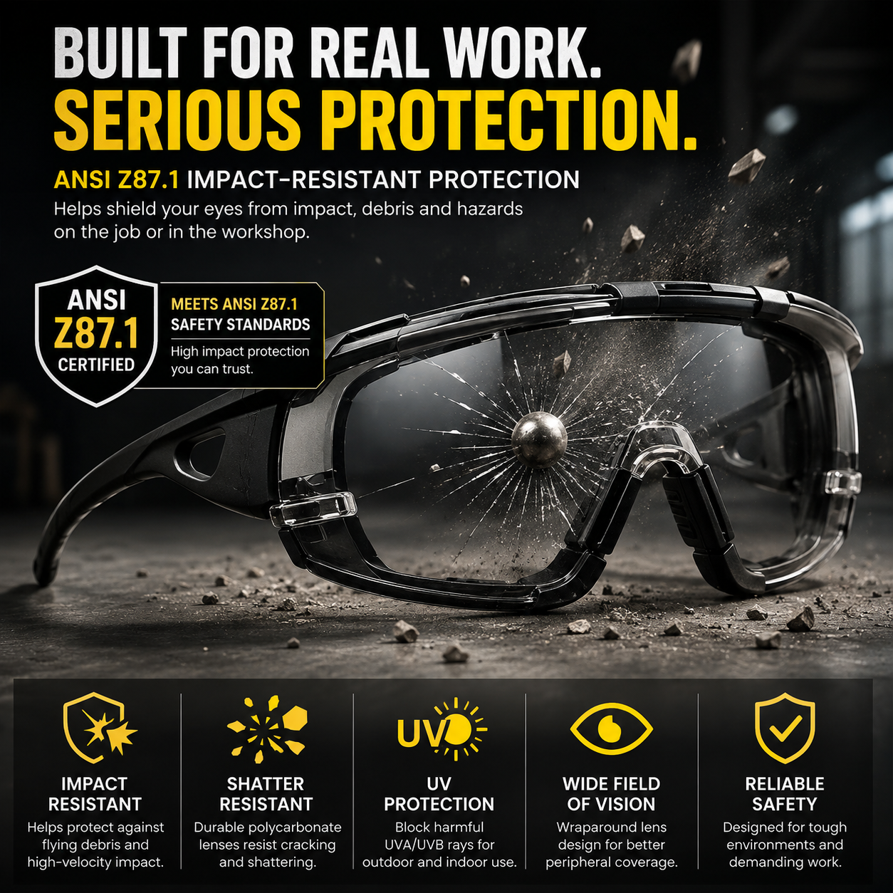 🕶️ Photochromic Safety Glasses – Indoor & Outdoor Impact Protection