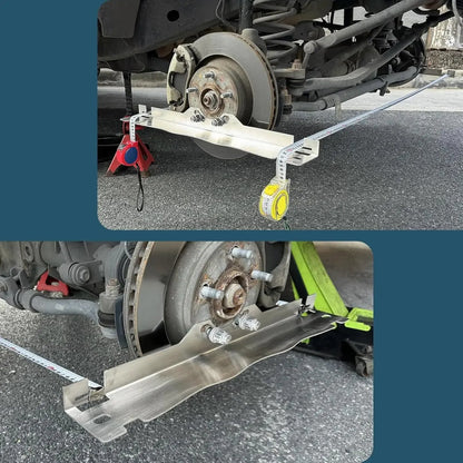 🔧Stainless Steel Wheel Toe Alignment Plate – Heavy Duty Measuring Tool with Grooves & Wall Mount Storage