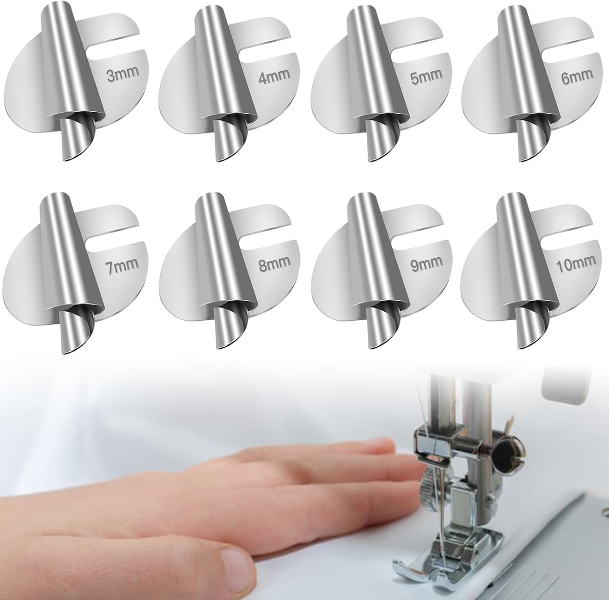 💯🧵8 PCS Stainless Steel Rolled Hemmer Foot Set | 3mm-10mm Sewing Hemming Guide
