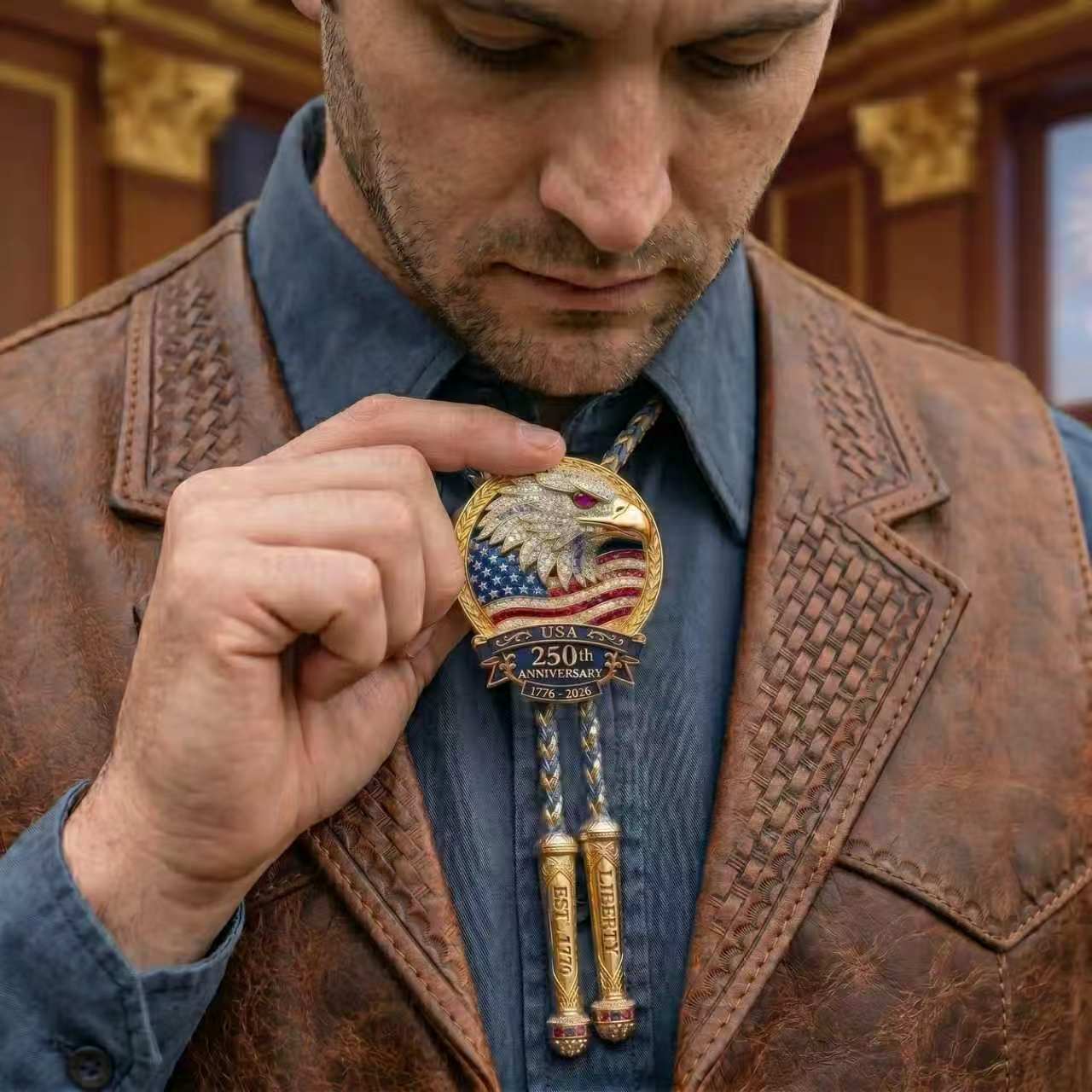 🎁🎉Only $24.99 This Week🌟🎉USA 250th Anniversary Eagle Bolo Tie