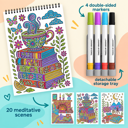 🥳2026 HOT SALE🥳💞50K+ SOLD! 🥚 🌿Trace-By-Groove Guided Flow Art Coloring Pad with Double-Sided Markers 🎨