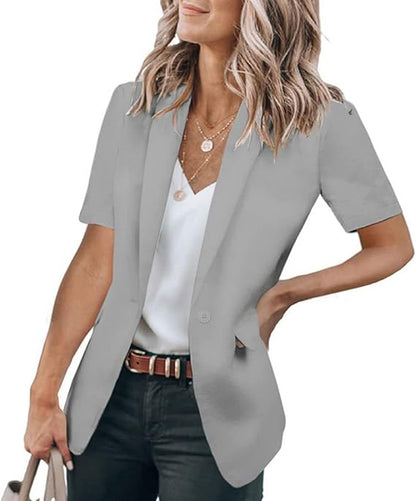 Women's Short Sleeve Casual Blazer Lapel Open Front Work Office Jacket