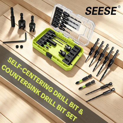 15 pcs Drill Bits Set - 1/4 Inch Hex Shank Countersink Chamfering Tool