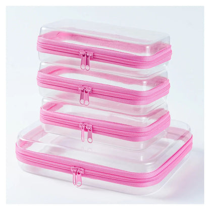 🌟Clear Organizer Storage Box 🌟4PCS Clear Hard Zipper Case PVC Plastic Clear Storage Containers
