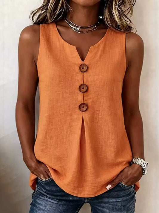 Three Button Sleeveless Solid Color Tank Top💕