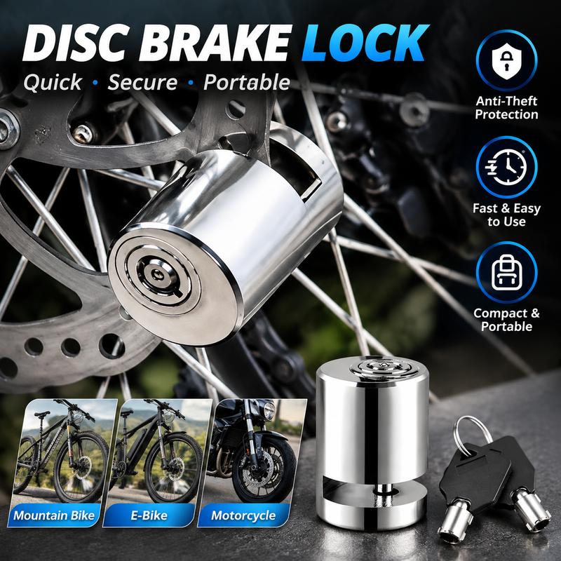 Silver push-to-lock motorcycle disc brake lock