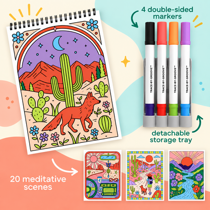 🥳2026 HOT SALE🥳💞50K+ SOLD! 🥚 🌿Trace-By-Groove Guided Flow Art Coloring Pad with Double-Sided Markers 🎨