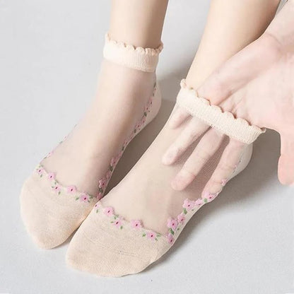 🔥Buy More Save More🔥7 Pairs Womens Sheer Floral Mesh Ankle Socks