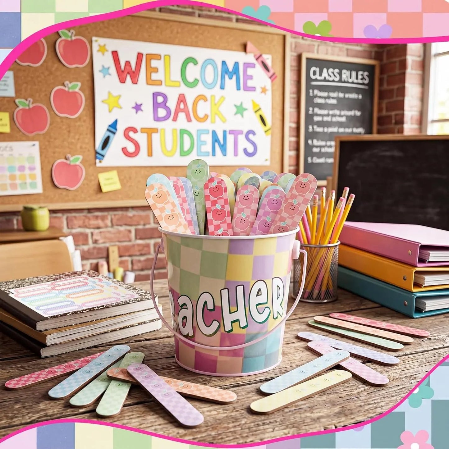 121 Pcs Back to School Teacher Gift Flip Name Sticks Set with Storage Cup