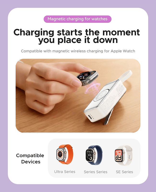 🔋 Orico 3-in-1 Power Bank – Integrated Cable & Foldable Wall Plug – Wireless Watch Charger for iPhone & Android ✈️