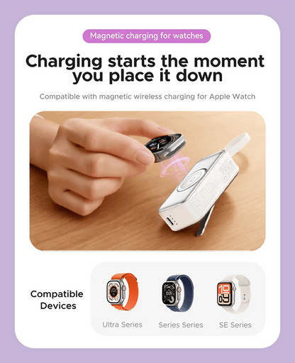 🔋 Orico 3-in-1 Power Bank – Integrated Cable & Foldable Wall Plug – Wireless Watch Charger for iPhone & Android ✈️