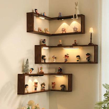 🪵 L-Shaped Corner Floating Wall Shelves with LED Lights