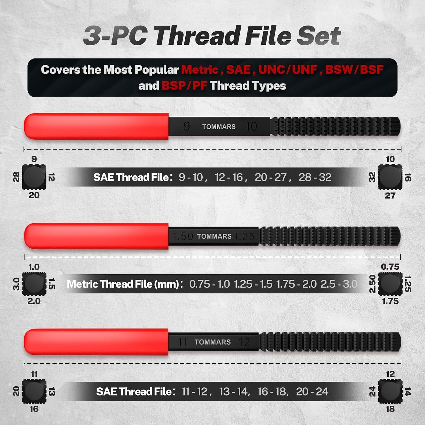 🎉🔩 3Pcs SAE & Metric Thread Repair File Set