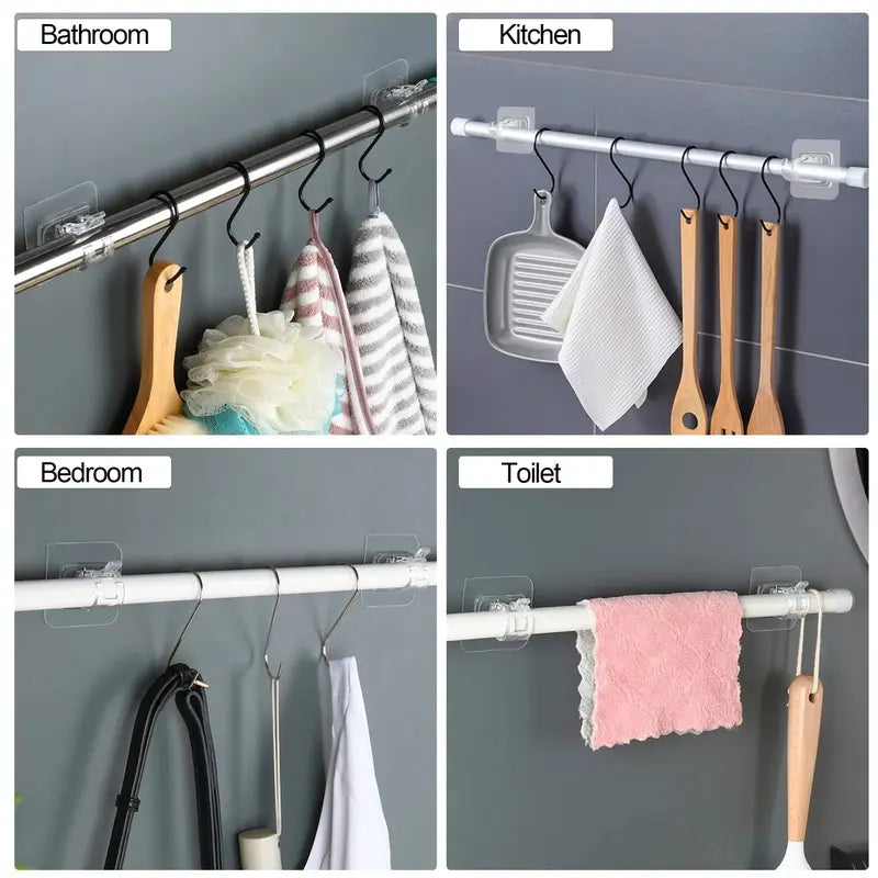 8PCS No-Drill Self-Adhesive Curtain Rod Brackets – Heavy Duty Wall Hooks for Curtain Rods, Damage-Free Installation