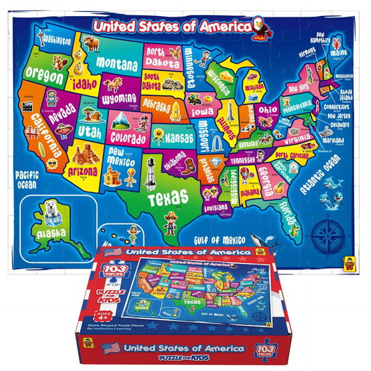 🧩103 Piece USA Map Puzzle for Kids Ages 4-8 - 18x24 Large Floor Puzzle