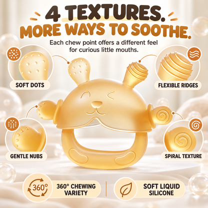 🐰 360° Food-Grade Silicone Bunny Teether – Full-Hand Easy-Grip Design