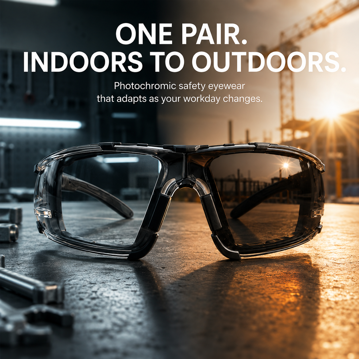 🕶️ Photochromic Safety Glasses – Indoor & Outdoor Impact Protection