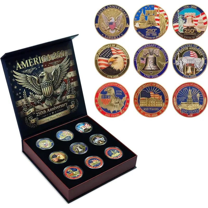 🎁🎉Only $27.5 This Week🌟🎉9-Coin 250th Anniversary Commemorative Coin Set