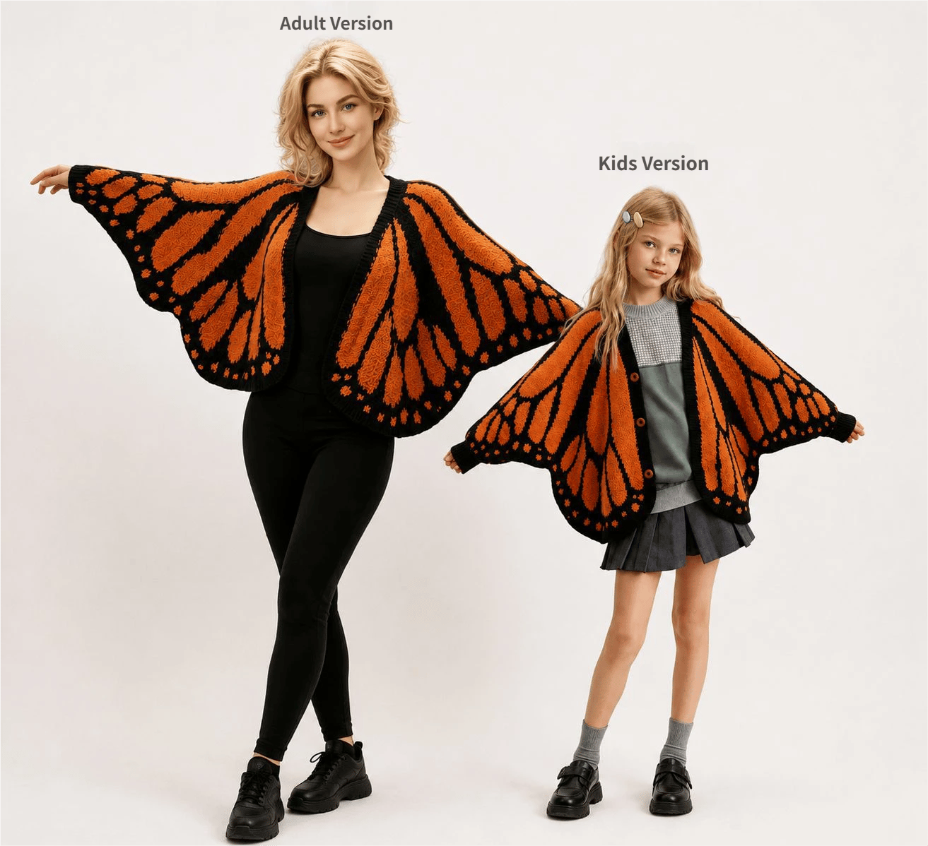 🦋Monarch butterfly-patterned knit cape/shawl-style cardigan