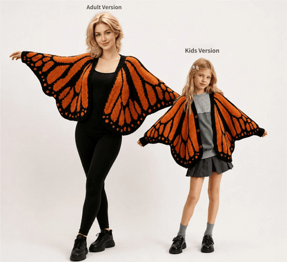 🦋Monarch butterfly-patterned knit cape/shawl-style cardigan