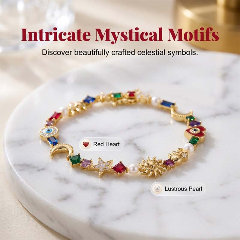 💫✨ Celestial Charm Bracelet – Sun, Moon, Stars, Multi-Color Crystals