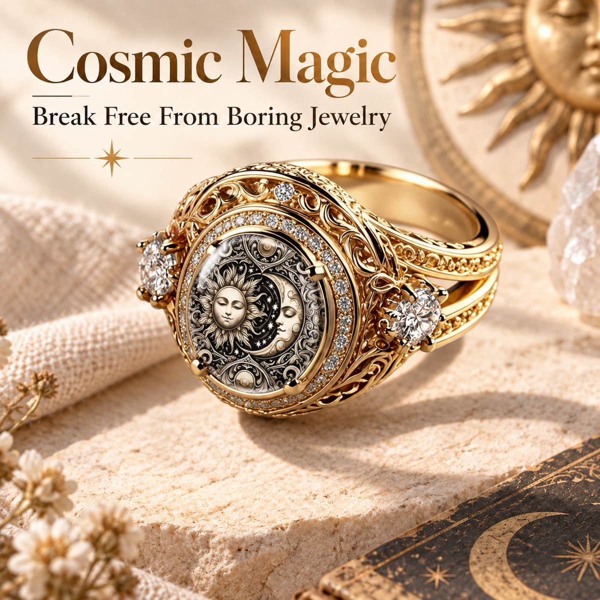 Vintage Sun and Moon Celestial Ring  ✨