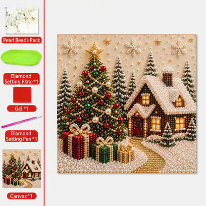 🔥HOT SALE🔥🎄🎅 Premium 3D Pearl Christmas Wall Art Kit | Luxury Flocked Canvas with Scratch-Resistant Non-Fading Pearl Beads DIY Holiday Decor ⛄️❄️