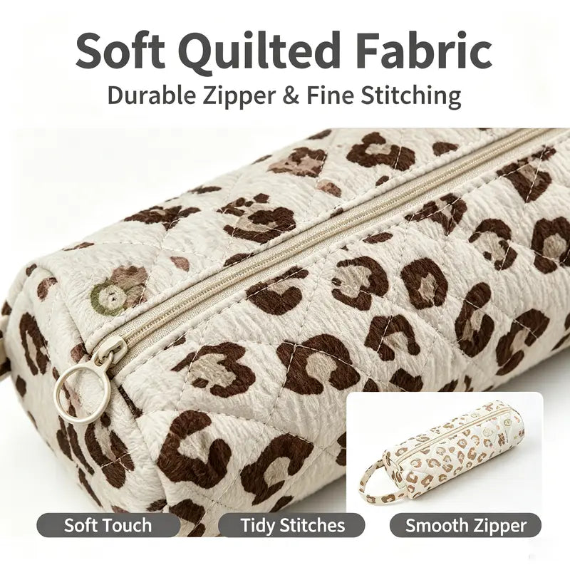Close-up quilted pouch texture and zipper