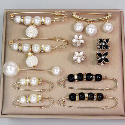 12-Piece Pearl Brooch Pin Set - Decorative Mixed-Style Fasteners for Cardigans & Dresses