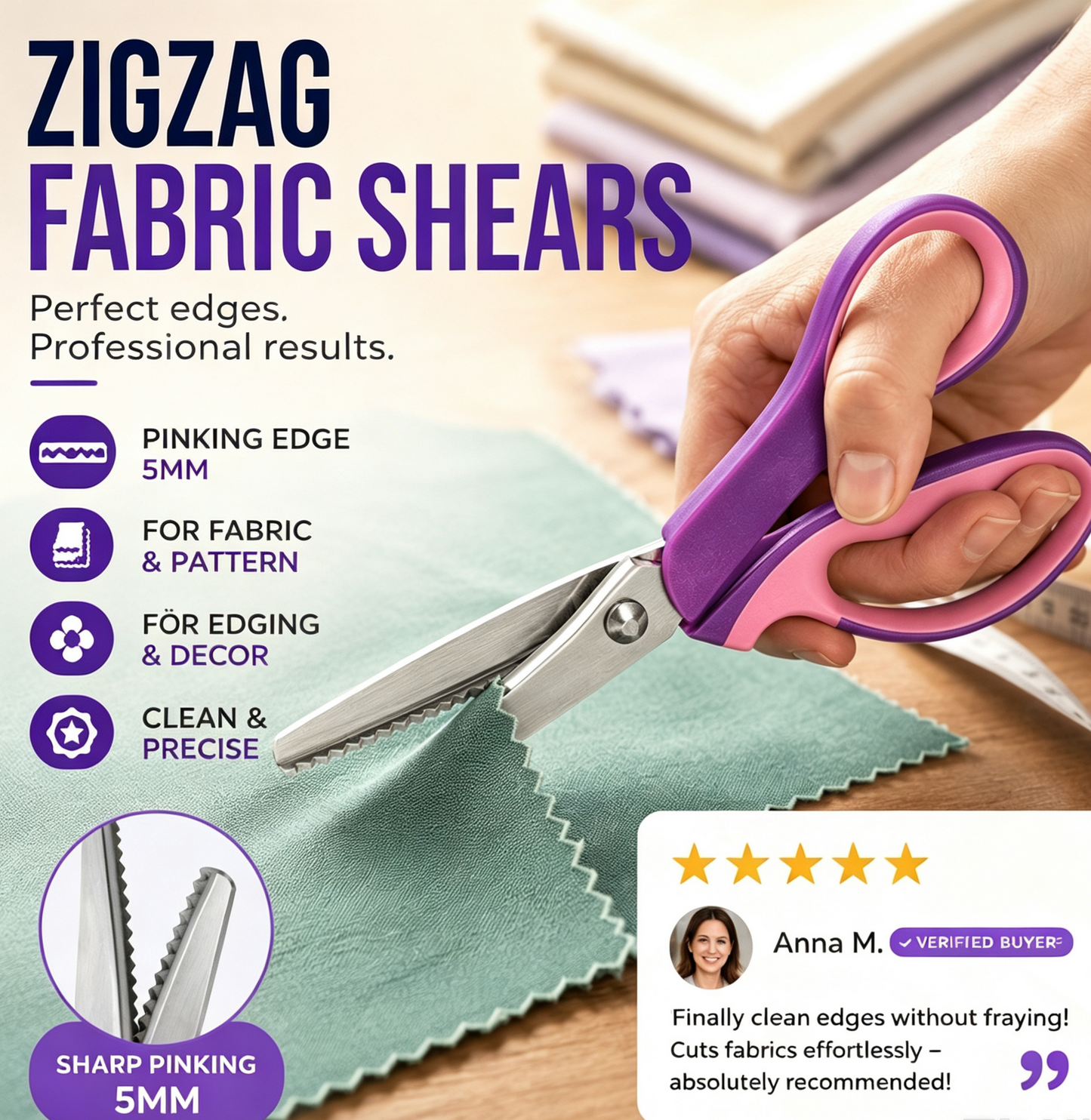 ✂️ 2026 Sale — Over 23,100 Sold! 🧵 Multipurpose Pinking Shears Serrated Scissors – Zigzag Fabric Cutting, Ergonomic Handle & Rust-Resistant Steel ⚡