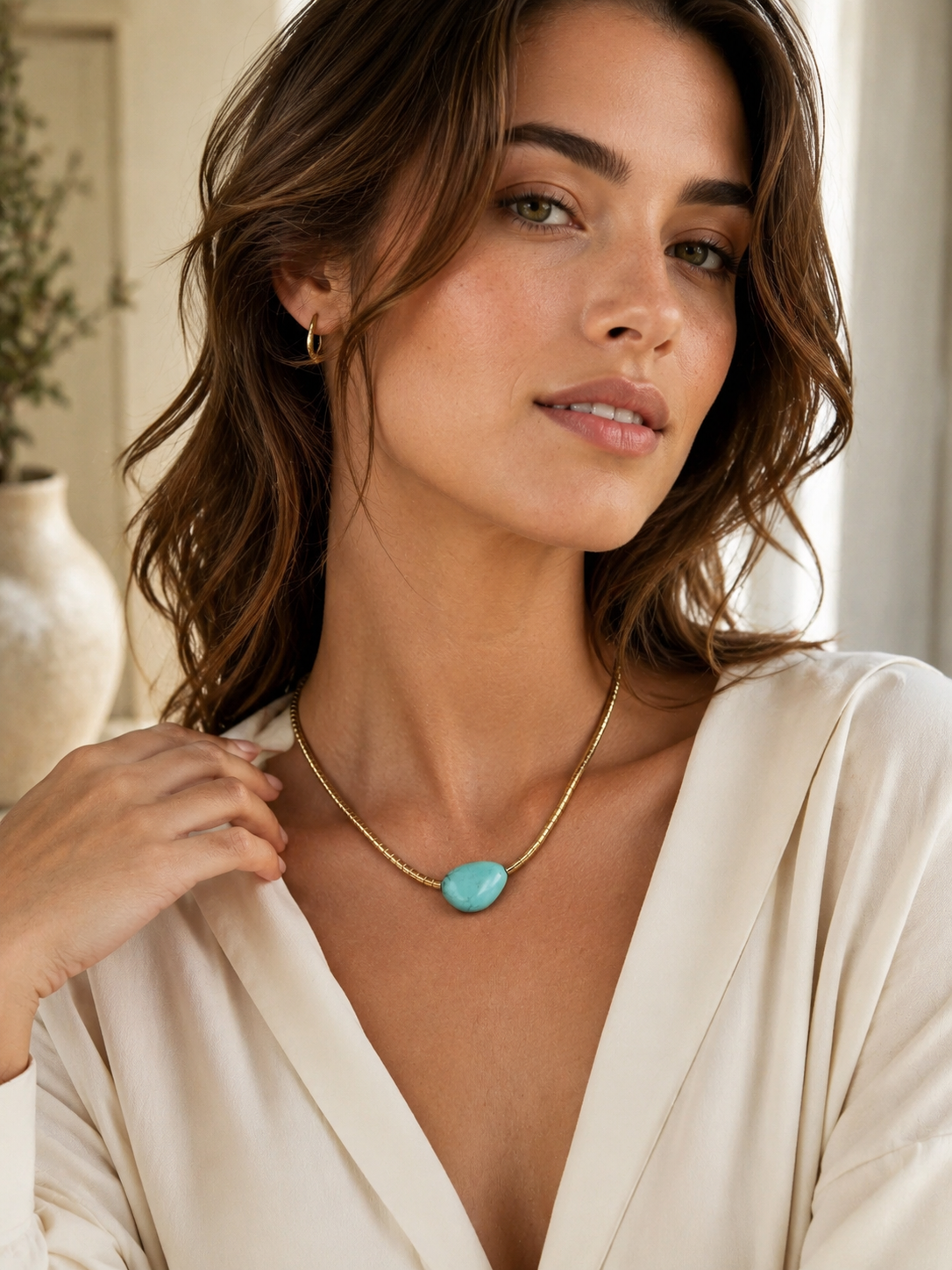 Beaded Turquoise Nugget Necklace