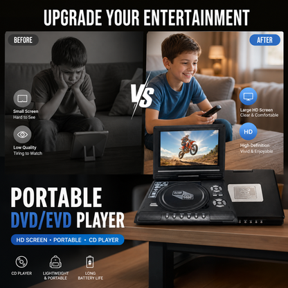 📢📢50% OFF !! ⏰📺 7.8' HD Portable DVD/EVD Player – Large Screen, Rechargeable & Compatible with DVD/CD/USB/SD – Perfect for Home & Travel