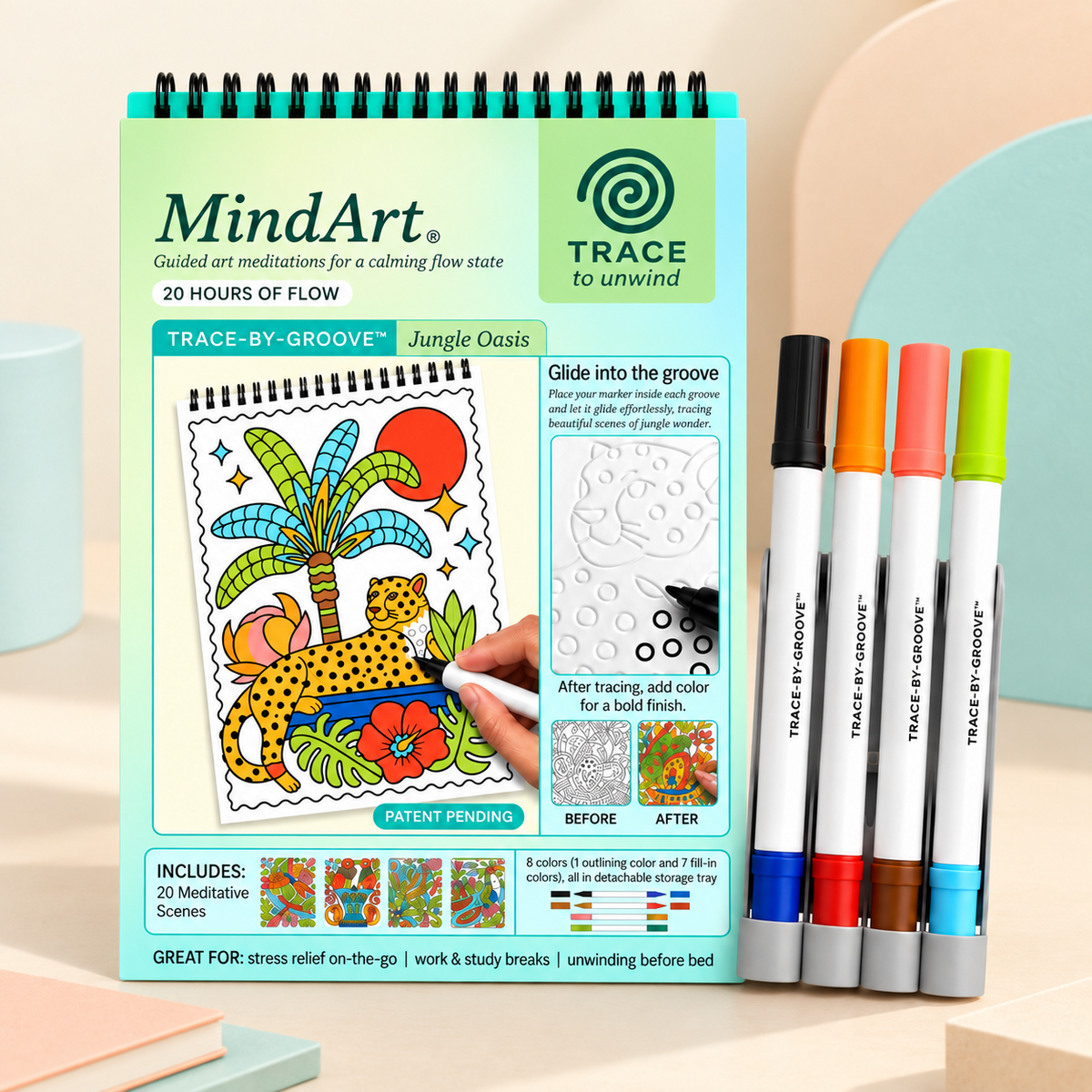 🥳2026 HOT SALE🥳💞50K+ SOLD! 🥚 🌿Trace-By-Groove Guided Flow Art Coloring Pad with Double-Sided Markers 🎨